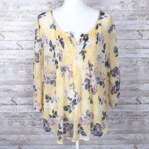 Torrid Sheer Top Sz 1X Yellow Pink Floral 990